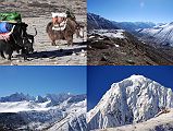 20 Yaks Leave Drakpochen And We Climb To Ridge Above With View Back Towards Nyalam And Across To Mountains And North Face Of Phurbi Chyachu The yaks are loaded and we depart Drakpochen (4139m) at 7:20 and reach the top of the ridge (4535m) above Drakpochen at 9:00. There is a nice view down the valley towards Nyalam and across the valley to mountains including the north face of Phurbi Chyachu.